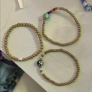 Gold Beaded Bracelets with Charms